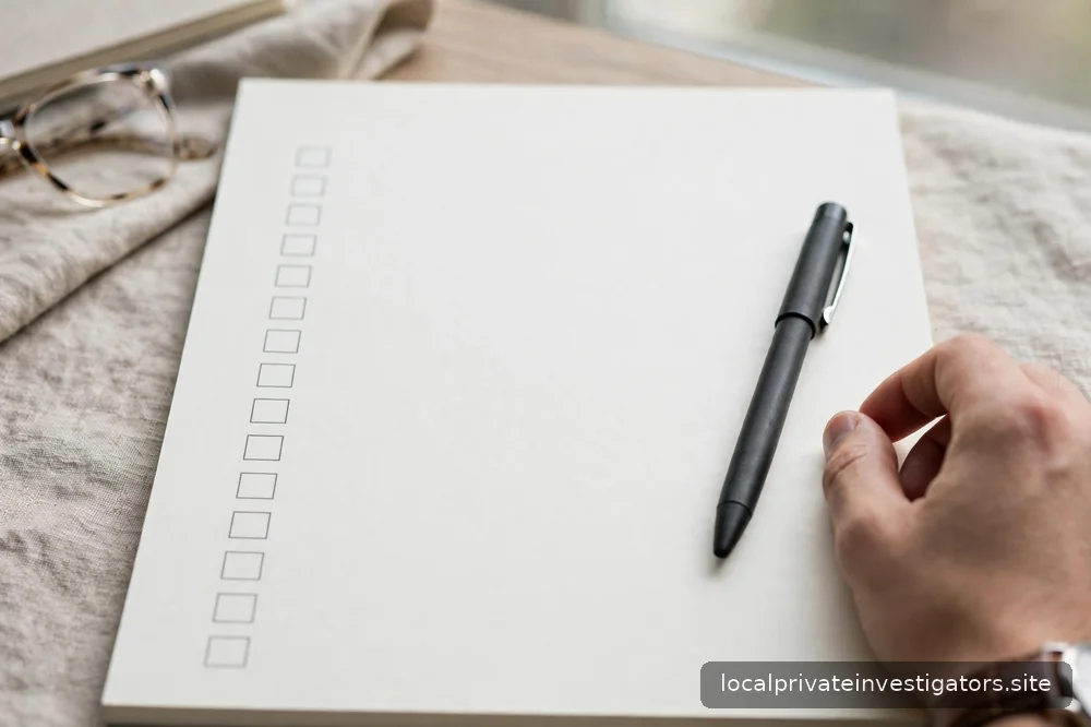 Close view of a blank checklist-style notepad with a pen, no legible text