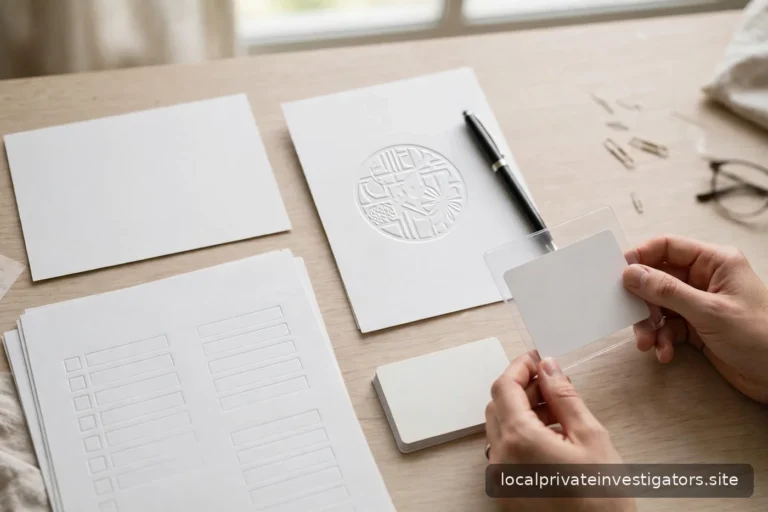 Blank card-style paper with a seal-like abstract beside a pen, no legible text, no real seals