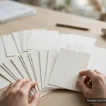 Abstract composition of layered blank envelopes and papers in calm tones, no text