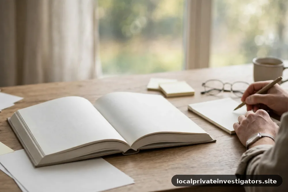 Open book on a desk in soft morning light, fresh-page motif, no legible text