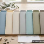 Neat stack of blank folders tied with a simple band on a light desk, daylight, no text