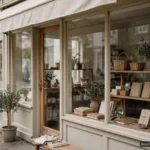 Calm small-shop-style storefront abstract in soft light, no signage or text, no people